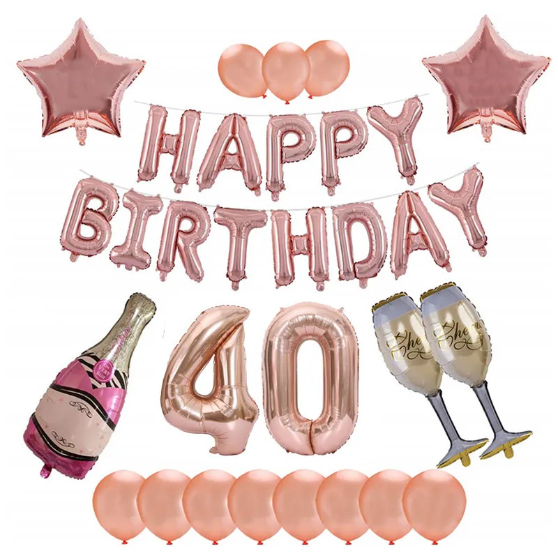 Custom Age Cheers 18 21 30 40 50 60th Birthday Party Decorations Adult Rose Gold Happy Birthday Balloons Set Supplies