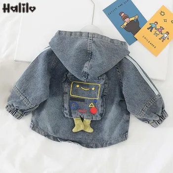

Halilo Kids Jean Jackets For Girls And Boys Cartoon Hooded Spring Baby Outerwear Coat Fashion Unisex Children Clothing 2020