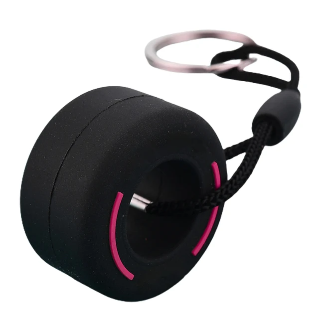 Simulation Cartoon Small Tire Keychain PVC Soft Rubber Key Ring Car Decoration Accessories PVC tire keychain Car pendant rose Red