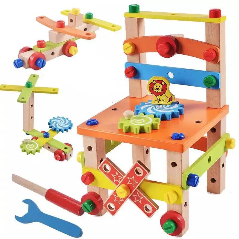 

Luban Multifunctional Assembling Chair Toys Wooden Design Disassembly Tool For Children Learning Educational Wooden Toy