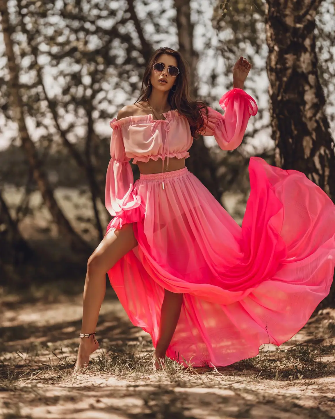 Women Gradient Mesh Sheer Swimwear Cover-up Set See-through Long Sleeve Crop Tops + Cover Up Skirts 2 Piece Fashion Beach Dresses beach cover swimsuit cover beach dress