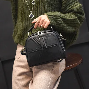 

Fashion Women Crossbody Bag Geometric Stitching PU Leather Vintage Messenger Handbag Lady Shoulder Bag