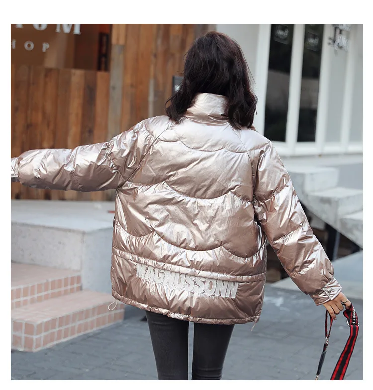 Stand Collar down Jacket Women's Short Winter New Style Short-height Loose-Fit Students White Duck down Warm Bright Surface