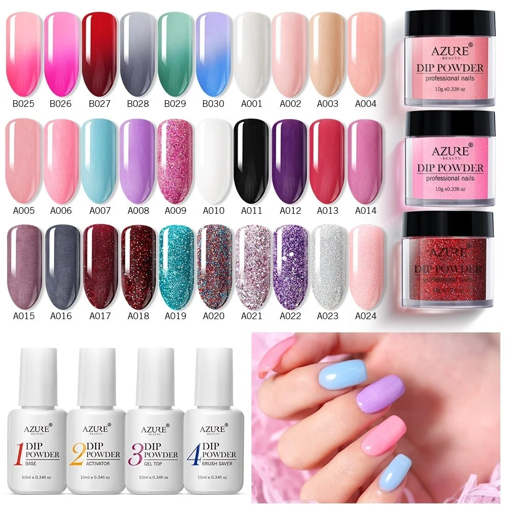 

Azure Beauty 34Pcs/Lot Full Set Dipping Powder Chameleon Thermal Glitter Nail Powder Kits Gradient Color Temperature Dip Powder