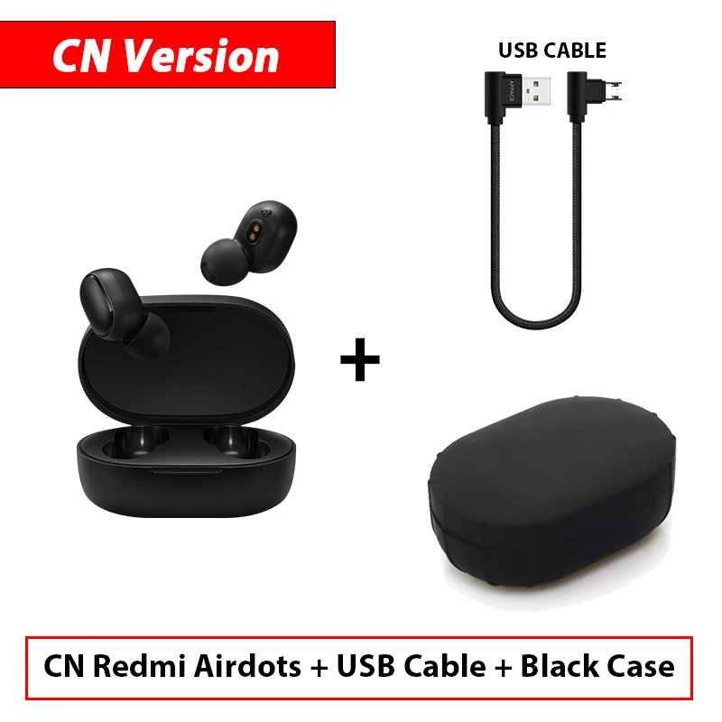 CN Add Cable Black C Оригинальные Xiaomi Redmi Airdots TWS беспроводные Bluetooth наушники стерео бас Bluetooth 5,0 с микрофоном громкой связи с управлением AI - Цвет: CN Add Cable Black C