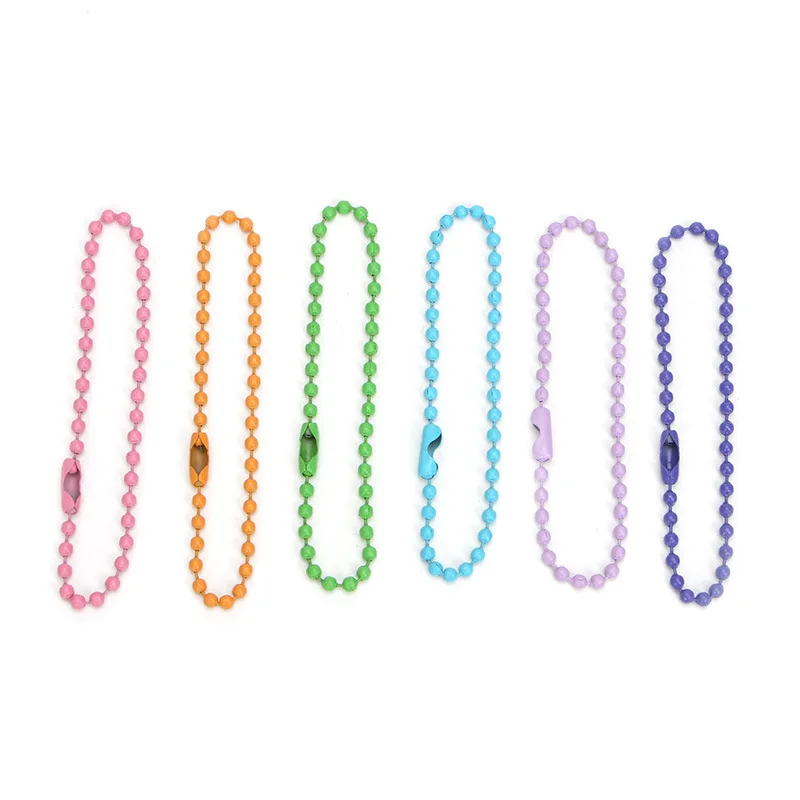 Cadena de bolas redondas para llaves, muñecas, etiquetas de mano, conector, DIY, collar, fabricación de joyas, 19 colores, 15cm de longitud, 2,4mm, 20 unids/lote