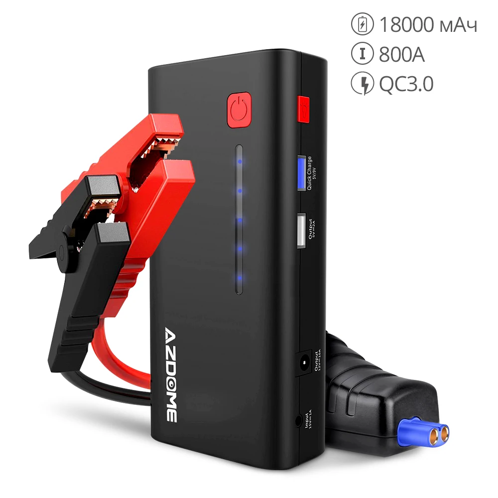 AZDOME Car Jump Starter XT01 800A/18000MAH 3.0 Port LED Flashlight 6.5L Gas or 5.5L Diesel Engine Fast Charger Power Bank | Автомобили и