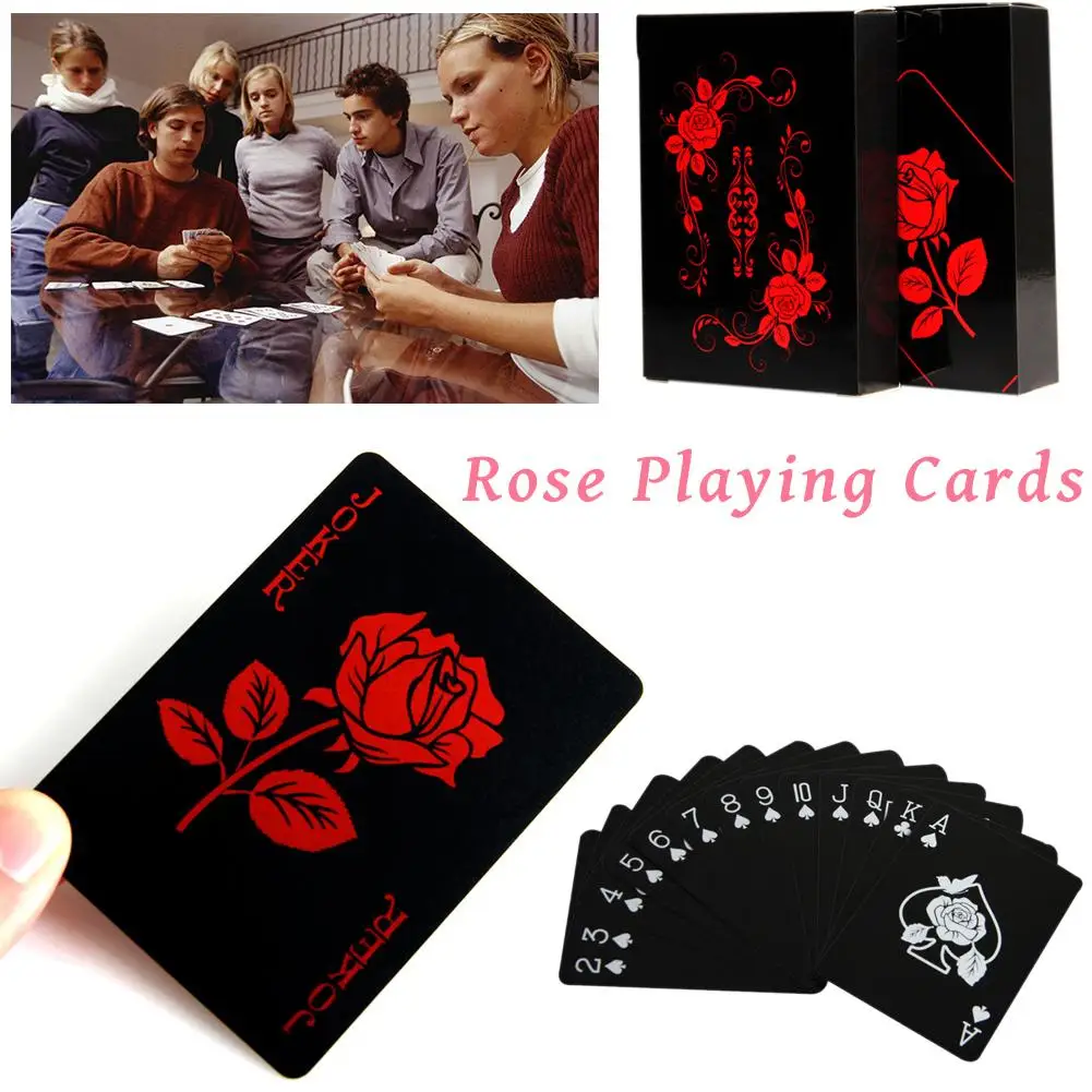 

Rose Design Plastic PVC Black Pokers Waterproof Playing Cards Novel High Quality Collection Gift Durable Pokers
