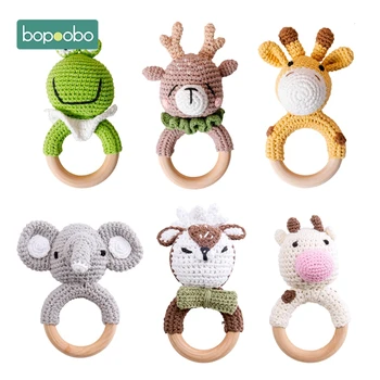 Bopoobo-mordedor seguro para bebé, juguetes de madera, anillo móvil para cuna, traqueteo de ganchillo, pulsera de chupete, juego de mordedores, producto para bebé, 1 ud.