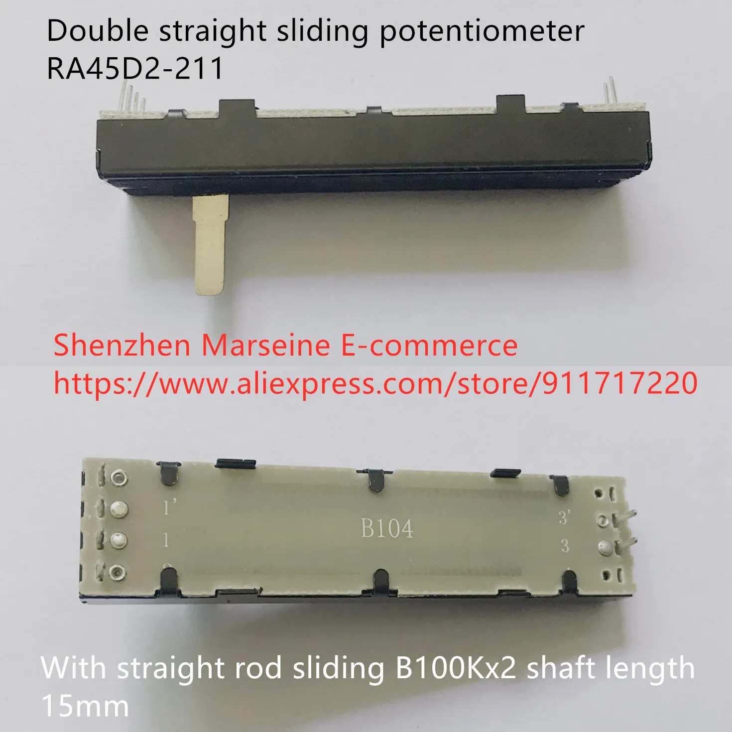 Original New 100% RA45D2-211 double straight sliding potentiometer with rod B100Kx2 shaft length 15mm (SWITCH) | Обустройство дома