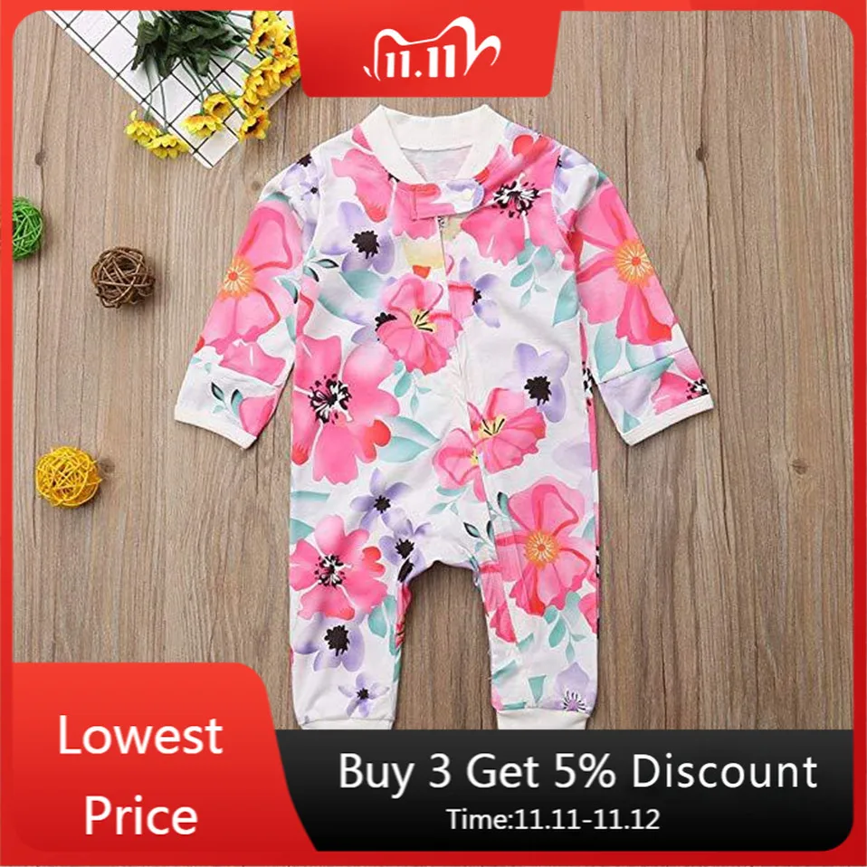 

New Baby Romper For Newborn Baby Girl Clothes Flower Print Zipper Cotton Romper Jumpsuit One-Piece Outift Autumn Clothes