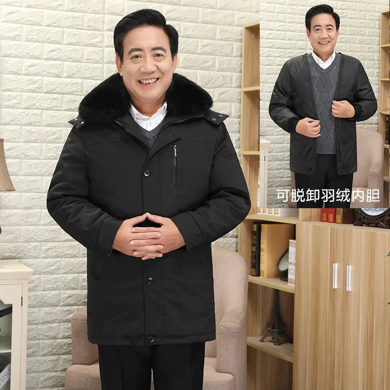 

Down Jacket Men's Mid-length Live in Deconstructable Daddy Clothes 40-50-60-70-Year-Old Coat