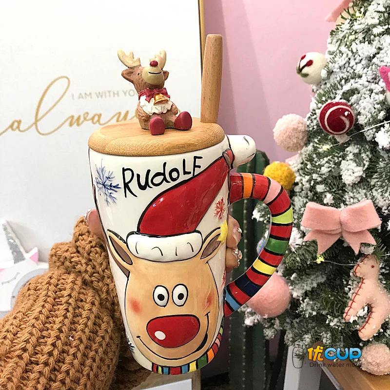 Рождественский подарок молочная чашка подарки на день рождения креативная керамическая кофейная чашка рождественские милые кружки для кофе большая емкость прекрасный мультфильм