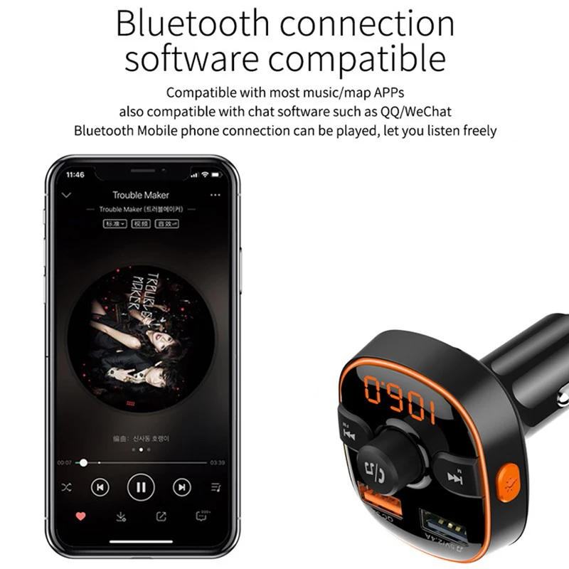 Bluetooth fm-передатчик для автомобиля, обновленный V5.0 и 7 цветов светодиодный автомобильный радиоприемник с Подсветкой Bluetooth адаптер поддерживает быструю зарядку QC3.0