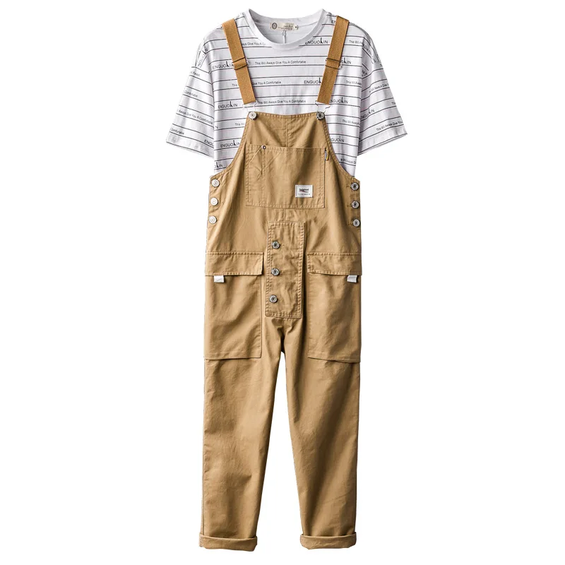 Vintage Harajuka Mens Short Sleeve Cargo Overall Multi Pockets Rompers Jumpsuits Joggers Coverall Streetwear Work Clothing S-5xl