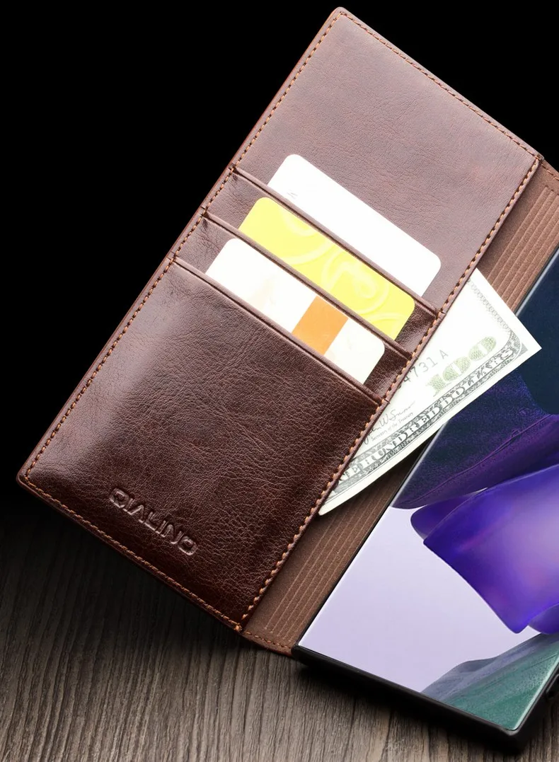 Genuine Leather Flip Wallet Case for Samsung Note