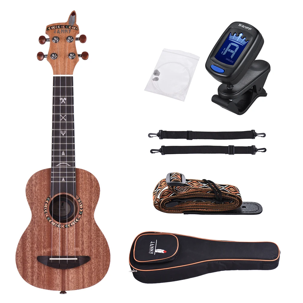 2" Акустическая деревянная сопрано укулеле Ukelele Uke из красного дерева углеродная нить с мягкой сумкой для переноски струны ремень клип-на тюнер
