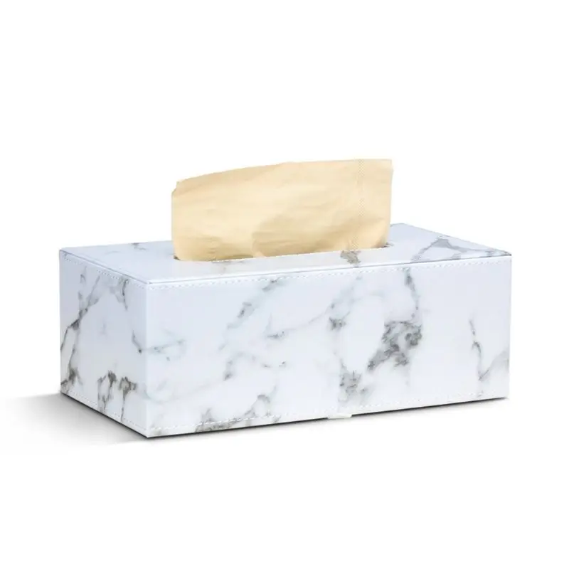

Rectangular Marble Linen PU Leather Facial Tissue Box Cover Napkin Holder Paper Towel Dispenser Container for Home Office Decor