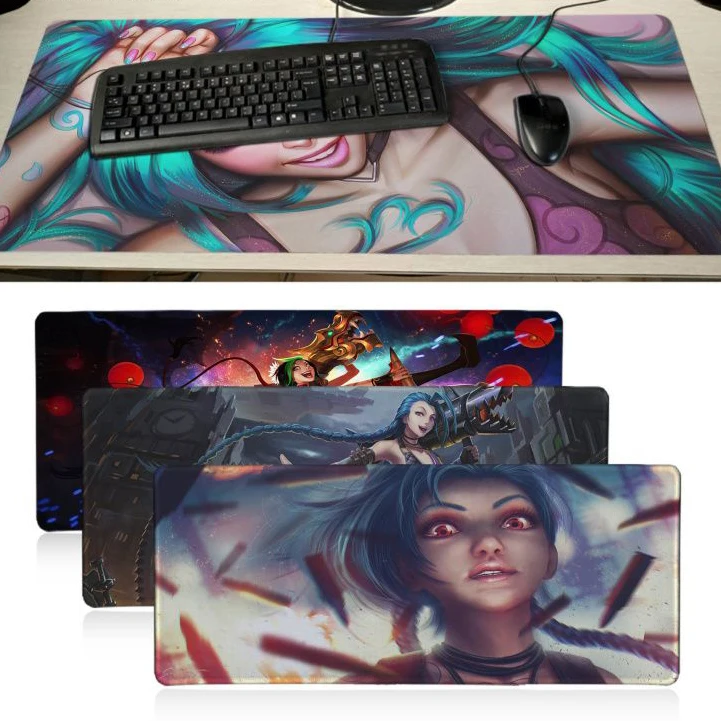 Jinx Лига Легенд резиновый коврик для мыши настольная клавиатура Аниме Коврик 700x300