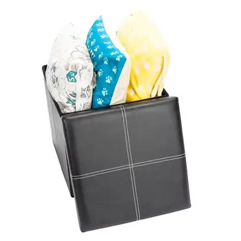 

Practical PVC Leather Square Shape Surface with Line Footstool Black，ship from US drop shipping