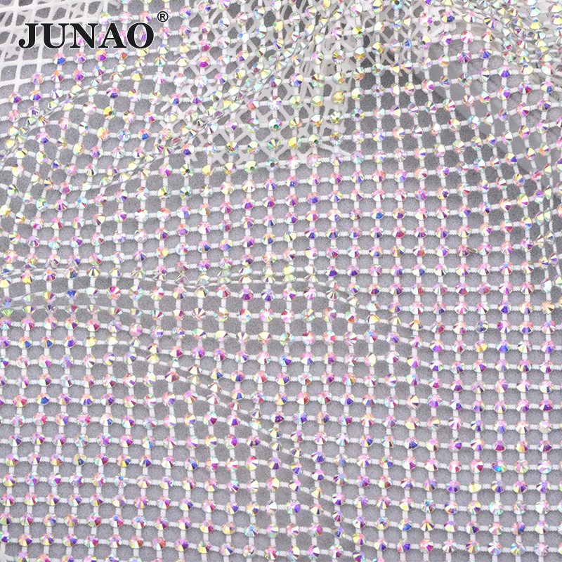 Сетчатая Ткань JUNAO 30x40 см белая с кристаллами AB эластичная ткань стразы