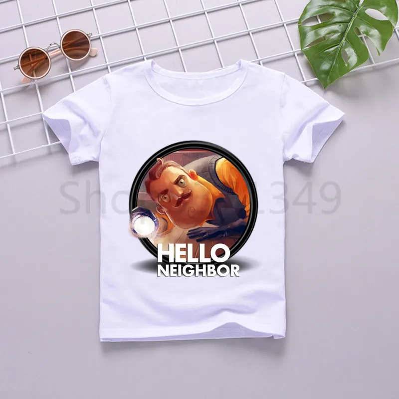 Funny Game Hello Neighbor Cartoon T Shirt Cartoon Print T-Shirt Designer Children Kids T Shirts Short Sleeved Child Clothes