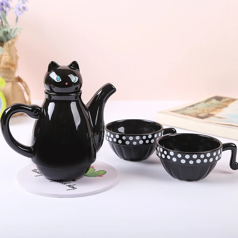 Керамический чайник, набор чайных чашек, милый черный, белый, кошачий фильтр из нержавеющей стали, аксессуары для чая, кофе, прекрасный подарок, посуда для напитков, Прямая поставка