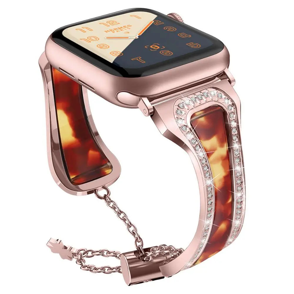 Pink 1 Ремешок из нержавеющей стали для Apple Watch 5 4 Band 44 мм 40 мм iWatch band 42 мм 38 мм Алмазный полимерный браслет ремешок для Apple watch 3 2 1 - Цвет ремешка: Pink 1