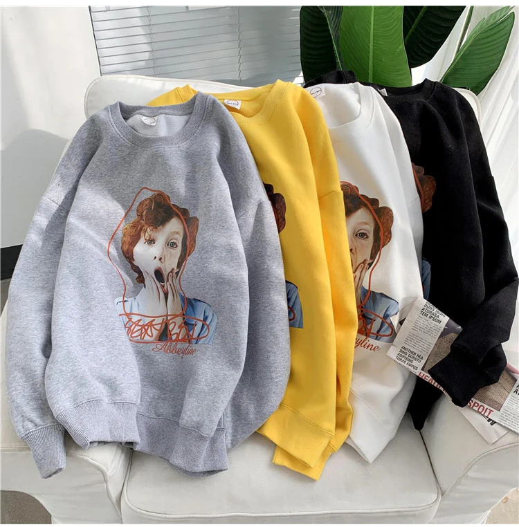 Privathinker Funny Thicken Warm Streetwear Print Couple Sweatshirts Women Loose Pullover Tops Female Autumn Winter Oversize
