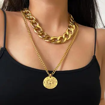

IngeSight.Z 2Pcs/Set Multi Layered Chunky Thick Miami Curb Cuban Choker Necklace Cancer Constellation Pendant Necklaces Jewelry