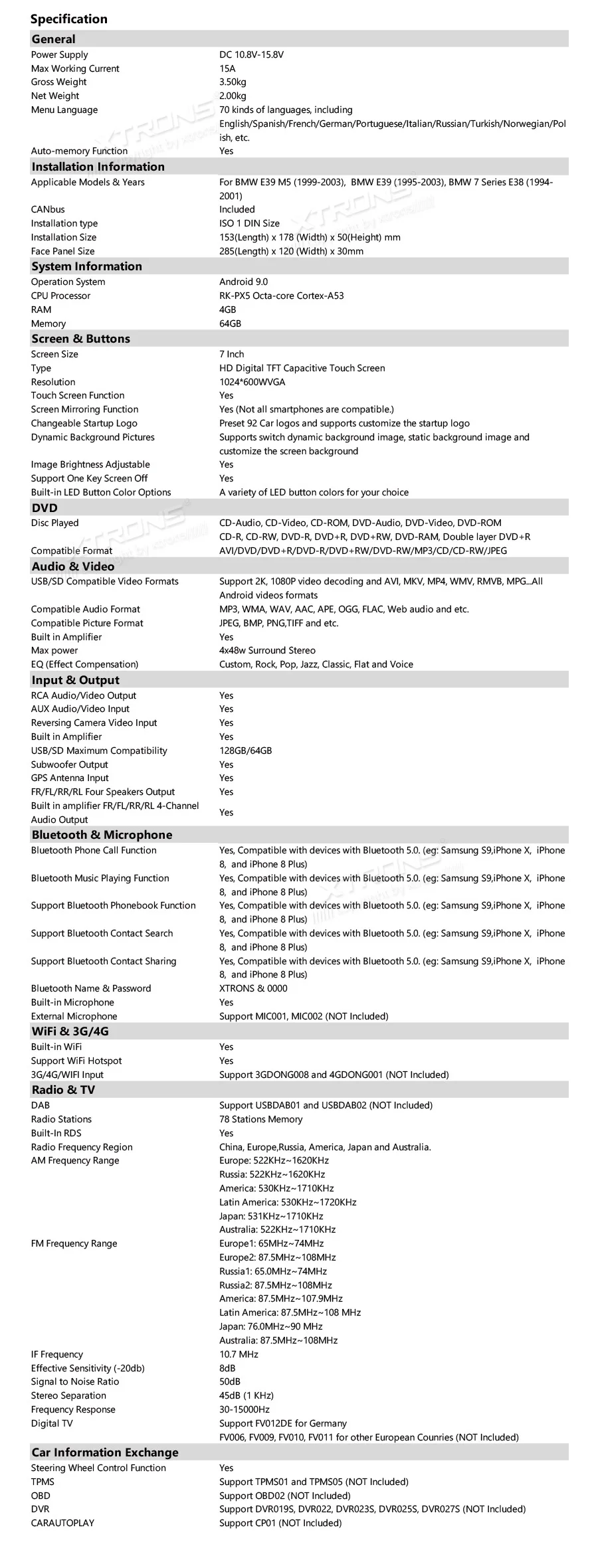 Excellent XTRONS Android 9.0 PX5 Octa Core Car Radio DVD Player GPS Navigation for BMW 7 Series E38 1994-2001 E39 1995-2003 M5 1999-2003 28