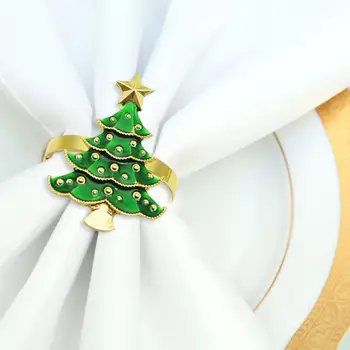 

6Pcs Exquisite Christmas Tree Napkin Ring Decorative Napkin Holder Buckle Retro Rhinestone Craft For Christmas Desk Decoration