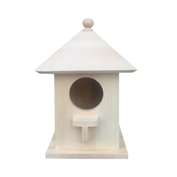 

1PC Hanging Bird House Feeding Tool Wooden House Shaped Bird Nest Feeder Bird Cage
