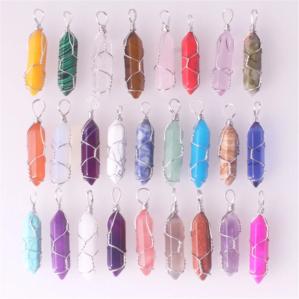 50 PCS Manual Winding Real Natural Stone Crystal Quart Necklace Pendant For Jewelry Findings DIY Gem Female Choker | Украшения и