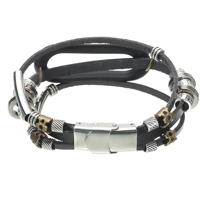 Vintage Leather Alloy Beaded Bracelet Strap For Xiaomi Mi Band 5