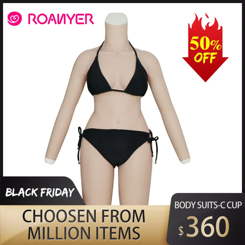 

Roanyer C cup breast forms shemal whole body suits with arms silicone fake boobs body suits for crossdresser transgender