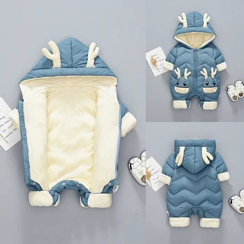 

2020 Baby Winter Snowsuit Plus Velvet Thick Baby Boys Jumpsuit 0-2 Years Newborn Romper Baby Girls Overalls Toddler Coat