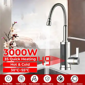 

3000W Electric Instant Heater Faucet Tap LED Digital Display Hot Water Kitchen Faucet Tankless Hot Cold Mixer Tap 360Rotation