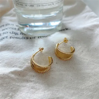 

RUIYI Real 925 Sterling Silver Women Gold Width Stud Earrings 18K Gold 1 Pair Minimalist Fine Jewelry Gift Chic Ear Studs 2020