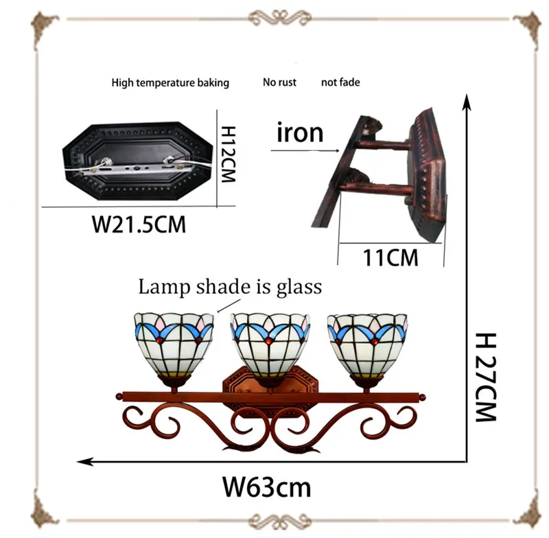 三头壁灯尺寸说明图0165