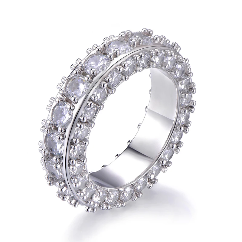 Хип хоп геометрический Круглый Bling CZ Iced Out медь AAA кубический циркон кольцо для мужчин женщин ювелирные изделия золото серебро - Цвет основного камня: Silver