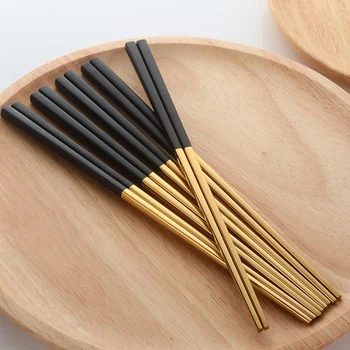 

5 Pairs Chopsticks Stainless Steel Chinese Gold Set Black Metal Chop Sticks Set Used for Sushi Dinnerware
