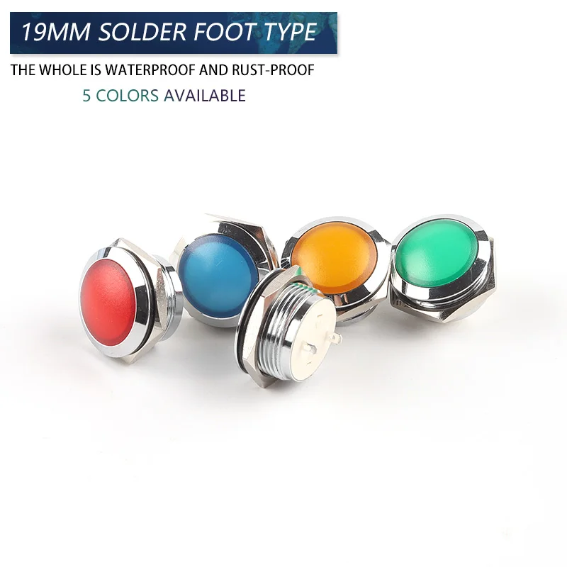 19mm Metal Indicator Light No Wire Waterproof LED Warning power Round Signal Lamp With Soldering Pin 3V 6V 12V 24V 110V 220V