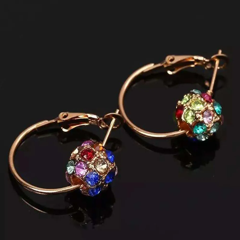 

Colorful Rhinestones Round Ball Hook Pierced Earrings Gifts For Women good friend present Hoop jewelry Transfer beads