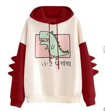 thumbnail image 1 of Sudadera con capucha de dinosaurio de gran tamaño para mujer, estampado informal, sudadera gruesa, tops de dinosaurio, estilo coreano, moda, invierno, 1 of 5