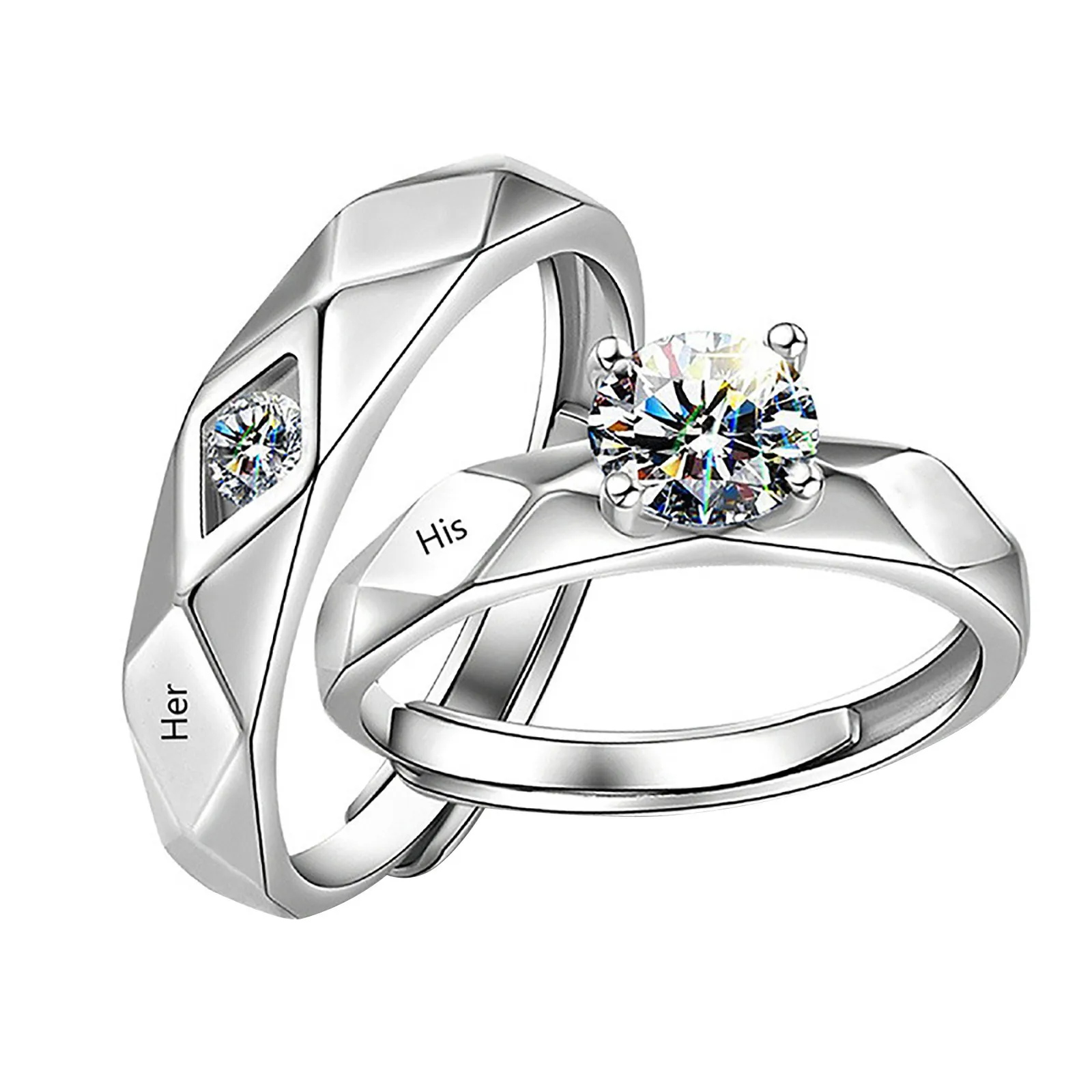 2 Pcs Cool Copper Ring Lover Couple Rings Set Promise Wedding Bands for Him and Her Jewerly Gift 1