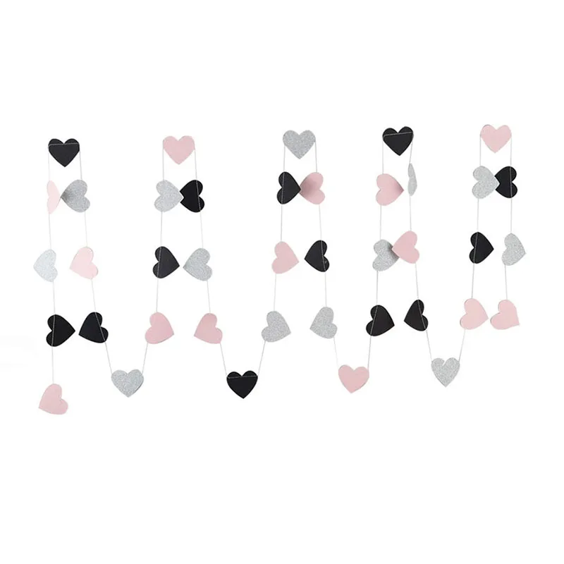 pink-black-silver 3 м маленькая бумажная гирлянда в форме сердца, Висячие баннеры для украшения дня рождения, свадьбы, струны для детского душа, бумажные флаги - Цвет: pink-black-silver
