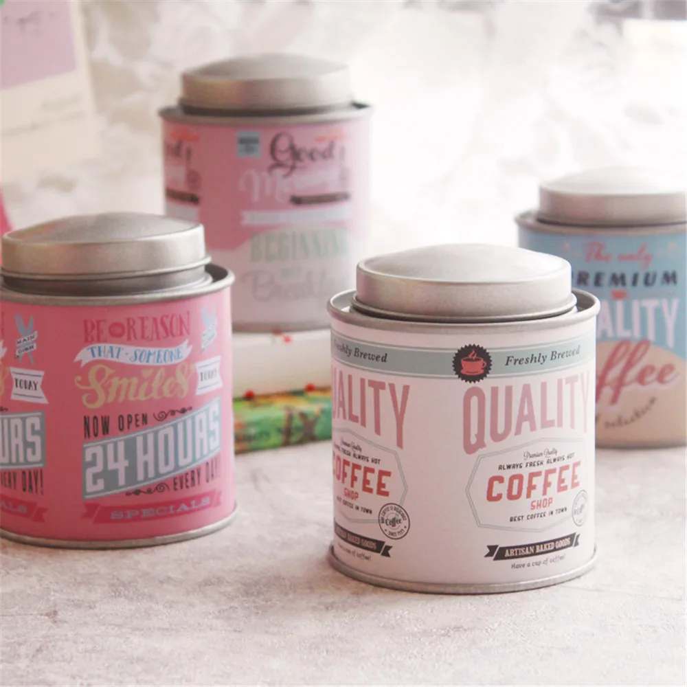 

Sweet Style Sealed Candy Tea Storage Can Jar Tank Vogue Round Metal Coffee Dessert Biscuits Storage Cans Tank Home Container