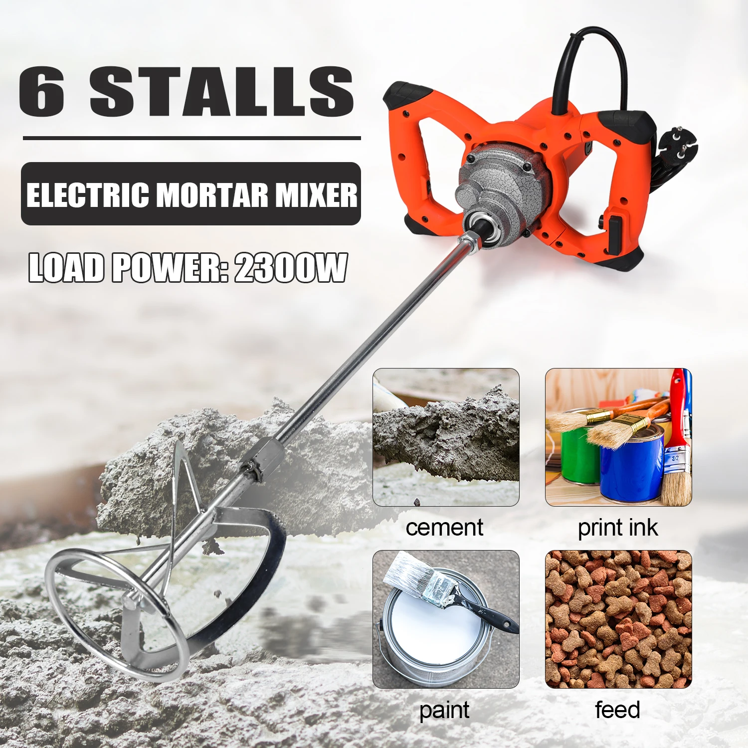 KKMOON Handheld Mixer Paint Cement Plaster Mortar Coating Mixer Putty Powder Mixing Machine 2300W Industrial Adjustable Speed