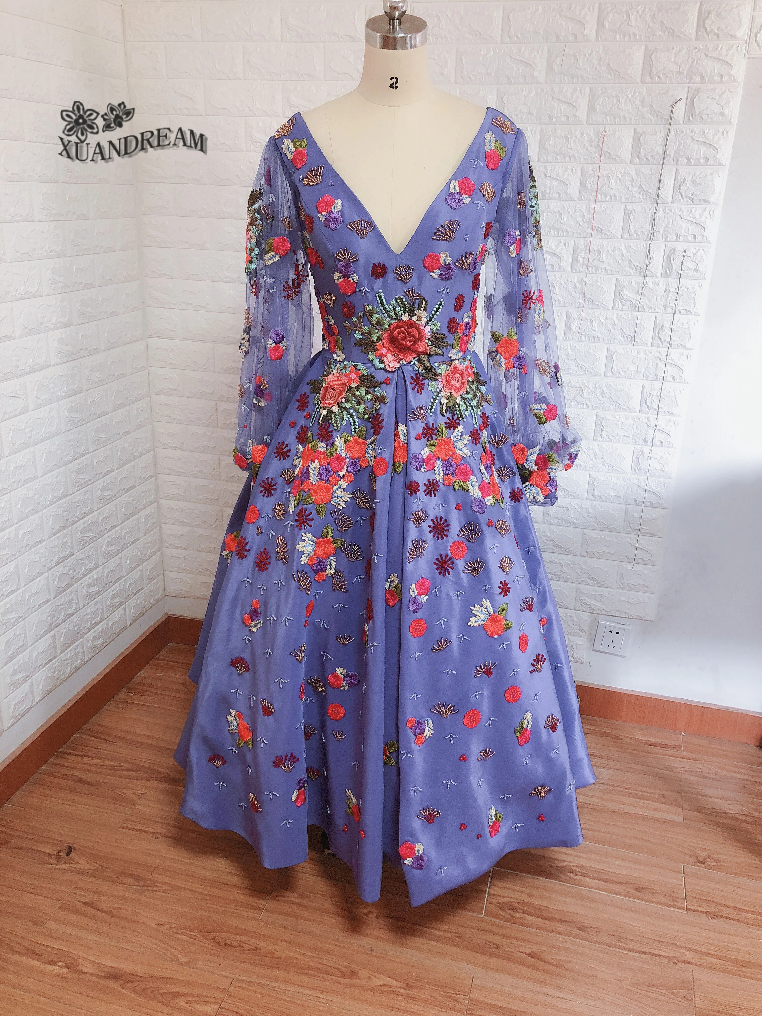 XUANDREAM, дизайн, bestidos de gala vestido debutante curto, v-образный вырез, длинные рукава, тяжелые бусины, короткие платья для выпускного вечера, XD-154